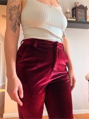 Nasty Gal Wine Red Velvet Straight-Leg Pants